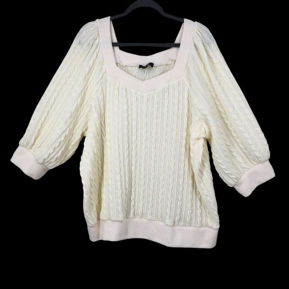 Suzanne Betro Lightweight Chunky Cable Knit Sweater, Sweetheart Neck, 3/4 SZ 2X - Picture 1 of 6